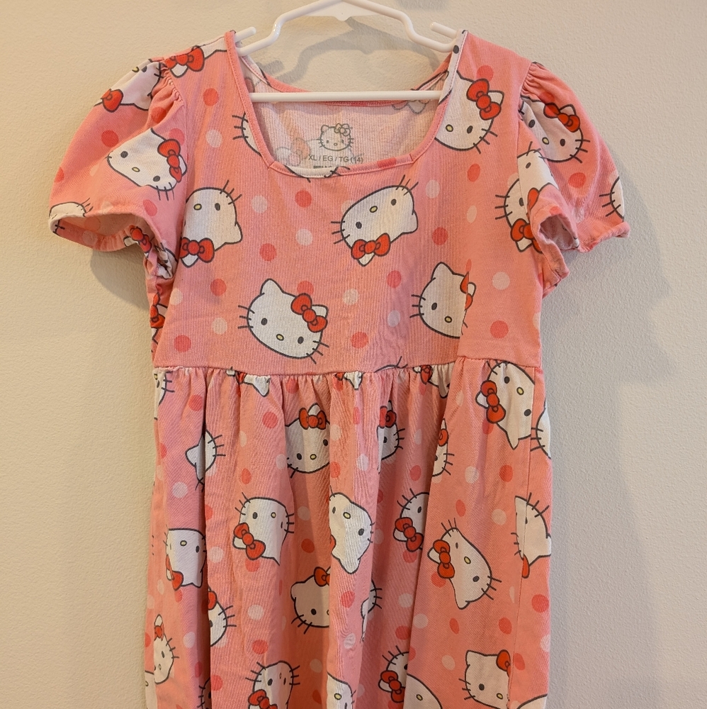 Hello Kitty Pink and White Graphic Dress Girls Size XL (14)